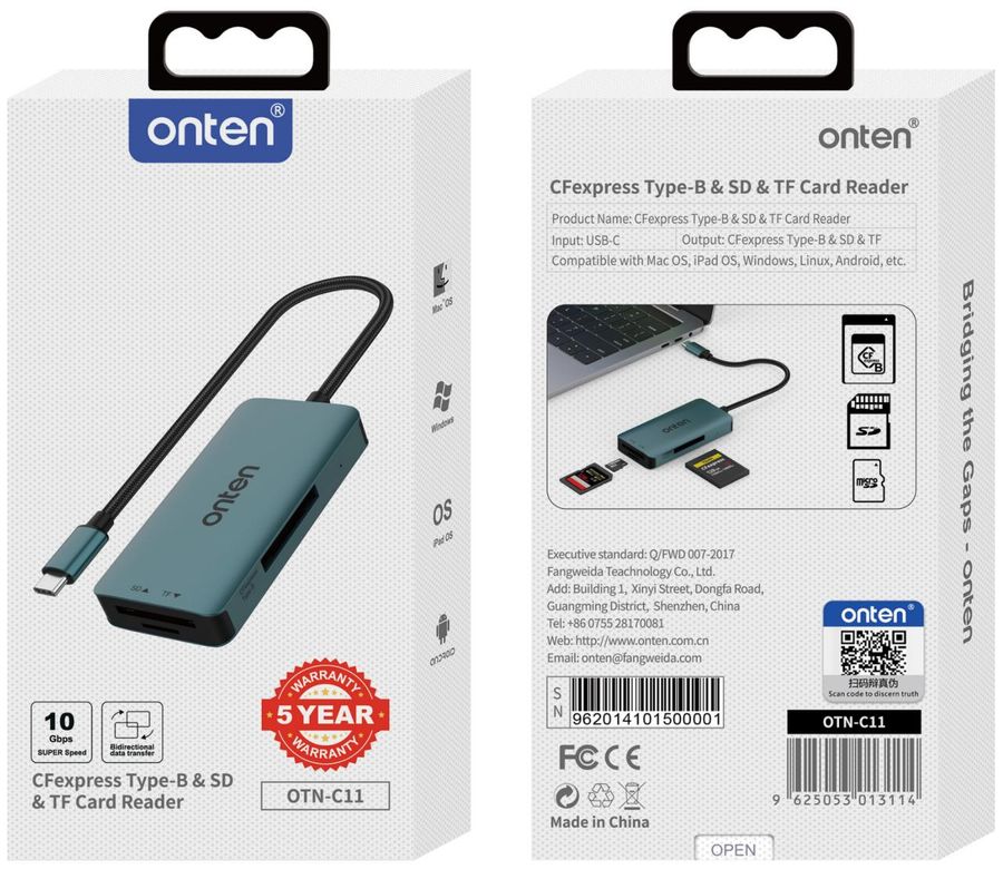 ONTEN OTN-C11 Type-B & SD & Micro SD Card Reader Support : USB-C Type-B, SD