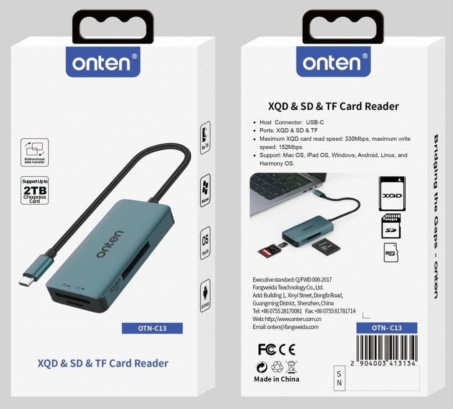 ONTEN OTN-C13 XQD & SDXC & Micro SDXC Card Reader Support : USB-C XQD, SD