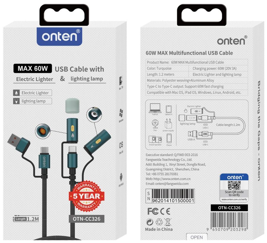 ONTEN OTN-CC326 51/USB-C+A to USB-C+ +/60W