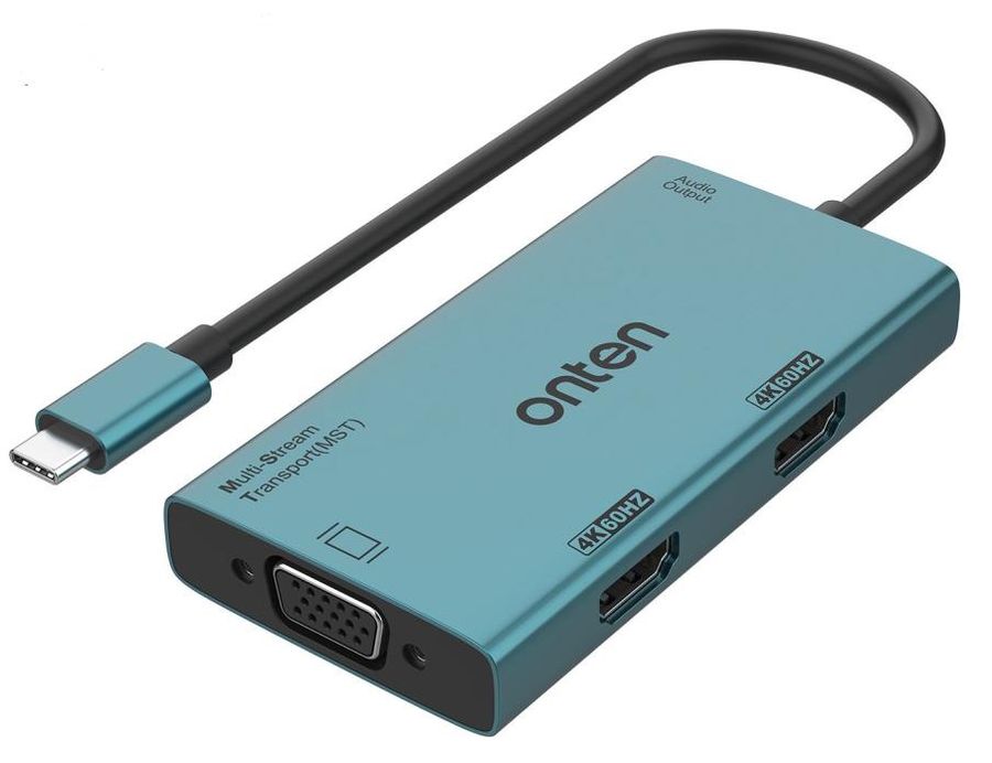 ONTEN OTN-M206 4-in-1 Type-C Multi-function dock station to HDMI*2+VGA with Audio support: MST and SST