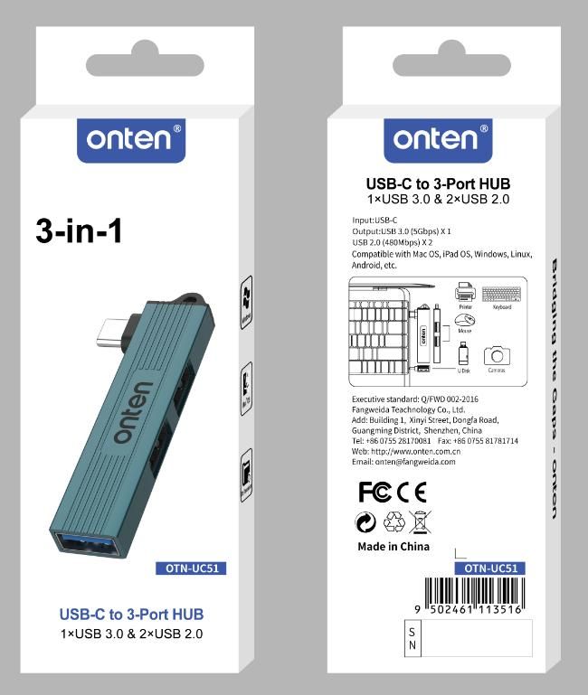 ONTEN OTN-UC51 USB-C to 3 Ports Hub USB-C 3