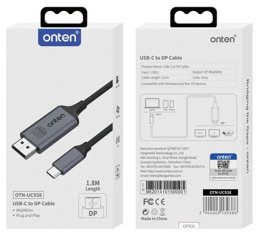 ONTEN OTN-UC938 C-DP USB-C to DP Cable