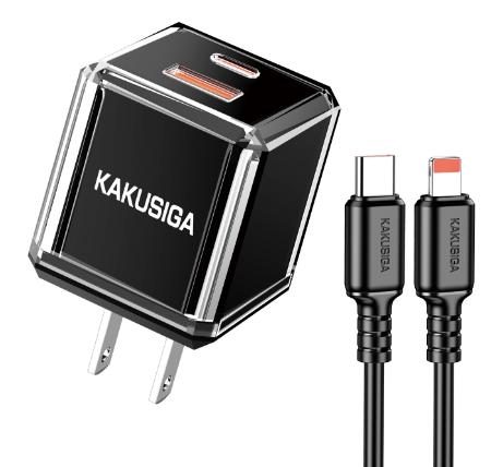 KAKUSIGA KSC-1609 PD20W+QC3.0 charger set (US) (Type-C to Lightning)