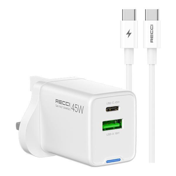 RECCI RC108U 45W GAN fast charger set UK PLUG