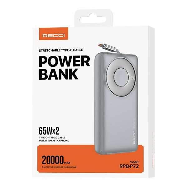 RECCI RPB-P72 65W Retractable Cable Power BANK 22.5W+PD 20W